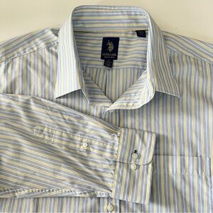 US Polo Assn. Mens Striped Wrinkle Free Blue Dress Shirt XL (10-8)